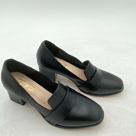 FOWT Black Women's Loafer Slip On Round Toe Block Heels Pumps Comfort Shoes - Picture 4 of 8